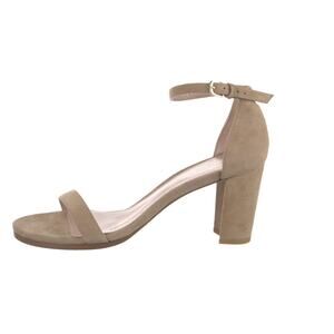 Stuart Weitzman Amelina Block Heel Suede ankle strap sandals nude Beige tan 11